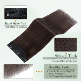 Benehair One Piece Clip in Hair Extensions Human Hair Dark Brown Hair Extensions Clip in Human Hair 22inch 3/4 Full Head Straight Remy Human Hair 5 Clips