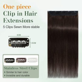 Benehair One Piece Clip in Hair Extensions Human Hair Dark Brown Hair Extensions Clip in Human Hair 22inch 3/4 Full Head Straight Remy Human Hair 5 Clips