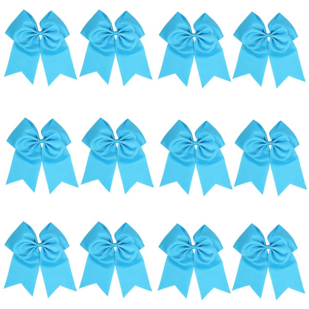 8 Inch Cheerleader Bows Ponytail Holder Solid Color Cheerleading Bows Hair Tie (Turquoise)