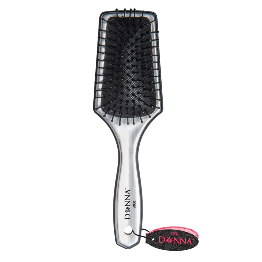 Donna Collection Small Metallic Silver Paddle Hair Brush, Black Donna Collection Small Metallic Silver Paddle Hair Brush, Black