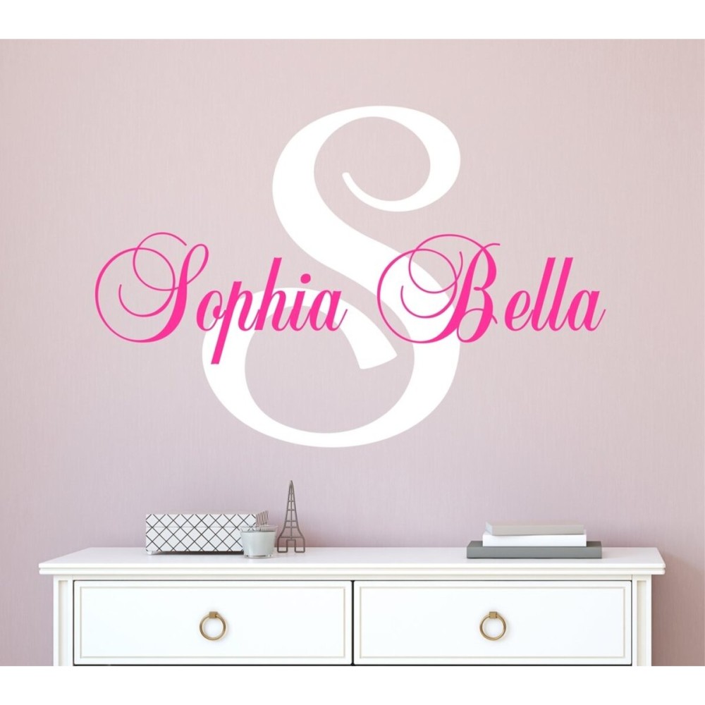 Decor Designs Decals Nursery Custom Name Wall Decal Sticker, 28 W x 20 H, Girl Name, Pink, Vinyl, Rectangular, Letter Print, Matte, Wall Decor