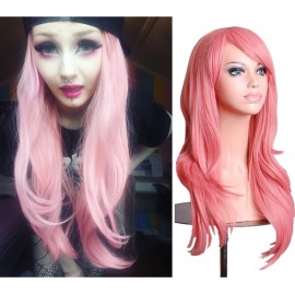 ANESHE Wigs 28 Long Wavy Hair Heat Resistant Cosplay Wig for Women (Pink)