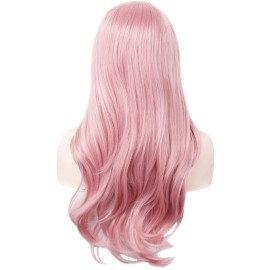 ANESHE Wigs 28 Long Wavy Hair Heat Resistant Cosplay Wig for Women (Pink)