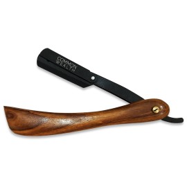 Common Wealth Pure Wood Handle Straight Edge Classic Folding Barber Shaving Razor Vintage Style With Wooden Case Display Box (Black Matte)