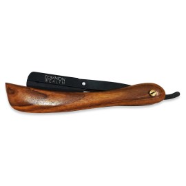 Common Wealth Pure Wood Handle Straight Edge Classic Folding Barber Shaving Razor Vintage Style With Wooden Case Display Box (Black Matte)