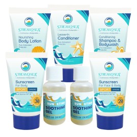 STREAM 2 SEA 6 Pack Natural Travel Sized Toiletries, 1oz Paraben Free Sample Size Shampoo, Conditioner, Lotion, Mineral Sunscreen SPF 20 and SPF 30 and After Sun Gel STREAM 2 SEA 6 Pack Natural Travel Sized Toiletries, 1oz Paraben Free Sample Size Shampoo, Conditioner, Lotion, Mineral Sunscreen SPF 20 and SPF 30 and After Sun Gel