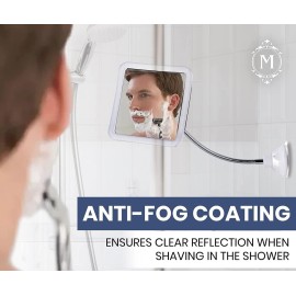 MIRRORVANA Flexible Fogless Shower Mirror for Bathroom Shaving with Height Adjustable Gooseneck Extension, 360 Swivel and Upgraded Suction Cup - Shatterproof 6.3 x 6.3 Surface