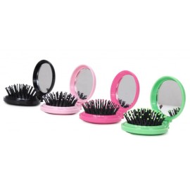 LOUISE MAELYS 4pcs Round Folding Pocket Hair Brush Mini Hair Comb with Makeup Mirror for Travel Candy Color