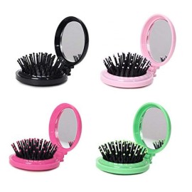 LOUISE MAELYS 4pcs Round Folding Pocket Hair Brush Mini Hair Comb with Makeup Mirror for Travel Candy Color LOUISE MAELYS 4pcs Round Folding Pocket Hair Brush Mini Hair Comb with Makeup Mirror for Travel Candy Color