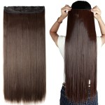 S-noilite Trendy Medium Brown 30 Straight Curly 3/4 Full Head One Piece 5clips Clip in Hair Extensions Long Poplar Style for Xmas Gifts