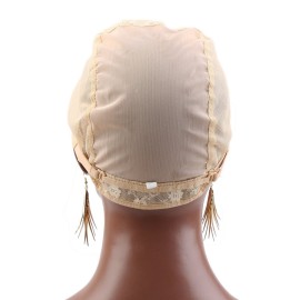 Bella Hair Double Lace Wig Cap for Making Wigs with Adjustable Straps and Combs Beige Medium Size