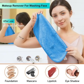 Makeup Remover Cloth Clean Towel, Reusable Facial Cleansing Towel - Chemical Free, Remove Makeup Instantly with Just Water - Money-Back Satisfaction Guaranty (1 Blue)
