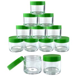 Beauticom 12 Piece 1 oz. USA Acrylic Round Clear Jars with Flat Top Lids for Creams, Lotions, Make Up, Cosmetics, Samples, Herbs, Ointments (12 Pieces Jars + Lids, GREEN)