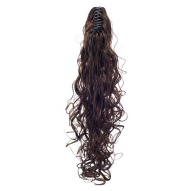 SWACC 24-Inch Long Messy Curls Claw Clip Ponytail Extensions Synthetic Drawstring Curly Ponytail Hairpiece Jaw Clip Hair Extensions (Black Auburn Mixed-1B/33)