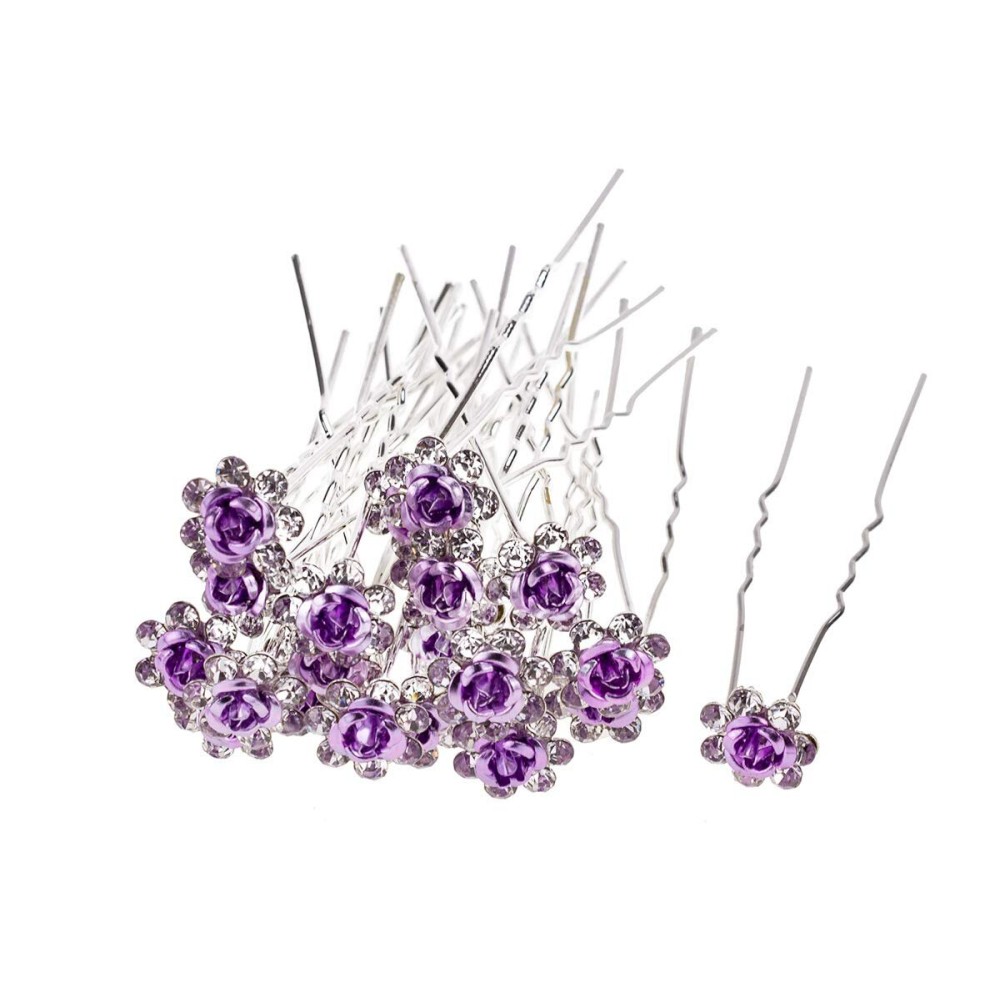 AKOAK 20 Pcs/Lot Women Wedding Bridal Clear Crystal Rhinestone Rose Flower Hair Pin Clips Hair Accessories Jewelry Barrettes HeadwearPurple AKOAK 20 Pcs/Lot Women Wedding Bridal Clear Crystal Rhinestone Rose Flower Hair Pin Clips Hair Accessories Jewelry Barrettes HeadwearPurple