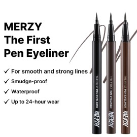 MERZY The First Pen Liquid Eye Liner | Waterproof Eyeliner, Long Lasting, Smudge-Resistant, High-Intensity Pigmented Color, Brush Tip Eyeliner | (P1, Black, OREO)
