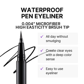 MERZY The First Pen Liquid Eye Liner | Waterproof Eyeliner, Long Lasting, Smudge-Resistant, High-Intensity Pigmented Color, Brush Tip Eyeliner | (P1, Black, OREO)