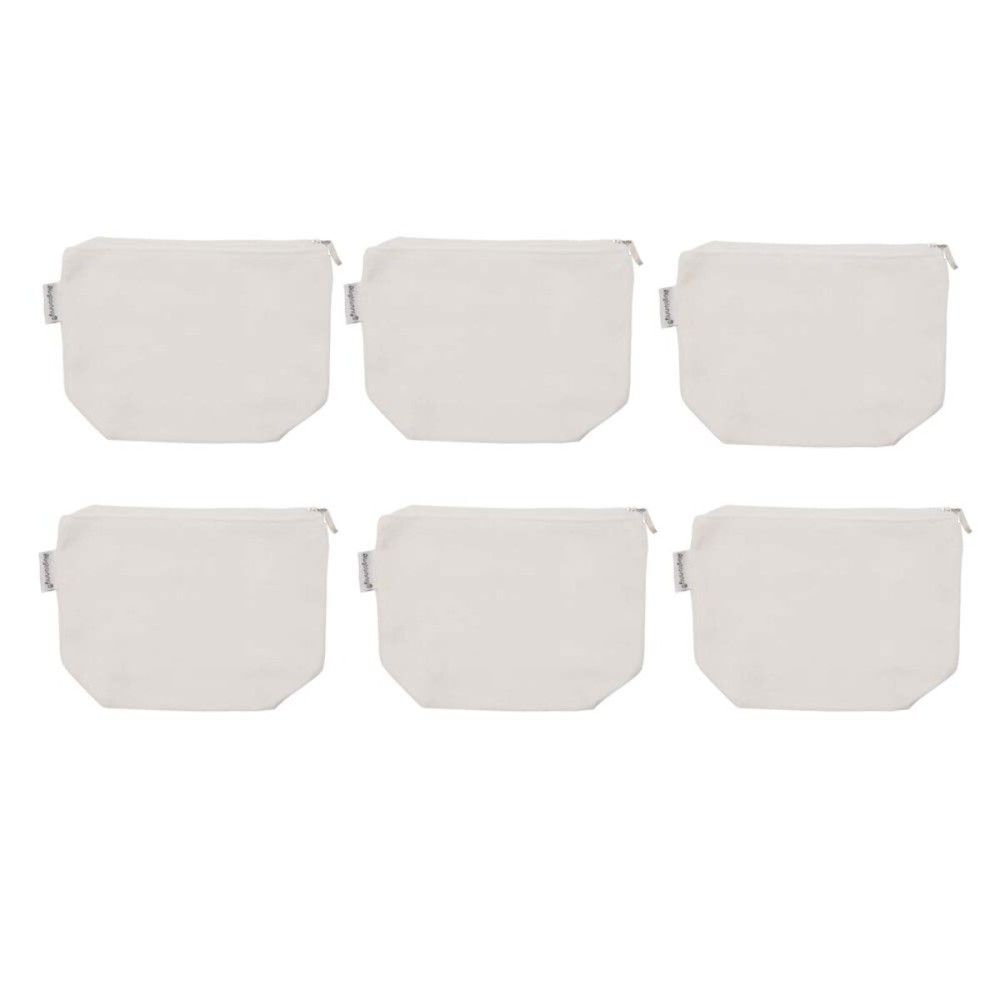 Augbunny 100% Cotton 12oz Canvas Zipper Cosmetic Makeup Jewlery Pouch Coin Cash Purse Change Holder 6-Pack White