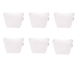 Augbunny 100% Cotton 12oz Canvas Zipper Cosmetic Makeup Jewlery Pouch Coin Cash Purse Change Holder 6-Pack White