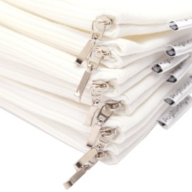 Augbunny 100% Cotton 12oz Canvas Zipper Cosmetic Makeup Jewlery Pouch Coin Cash Purse Change Holder 6-Pack White