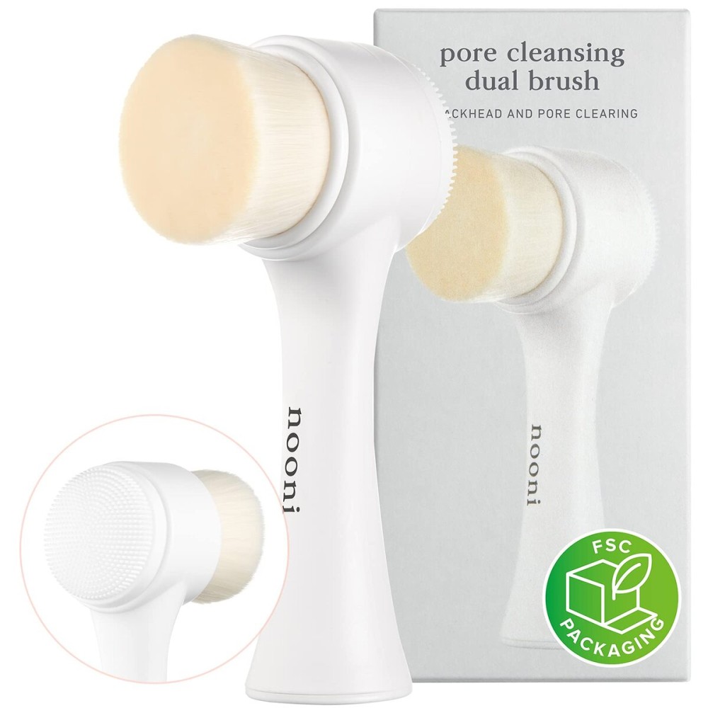 Nooni Pore Cleansing Tool - Manual Dual Brush | Facial Massager and Exfoliator, Soft Bristle & Silicone Brush 1 Count
