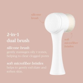 Nooni Pore Cleansing Tool - Manual Dual Brush | Facial Massager and Exfoliator, Soft Bristle & Silicone Brush 1 Count