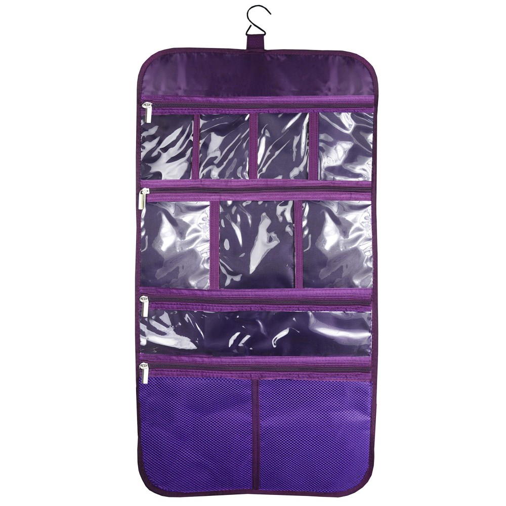 Freegrace Premium Hanging Toiletry Travel Bag - Cosmetic, Jewelry, Toiletry & Accessory Storage Organizer Bag, Large Size, Various Compartments (Purple)