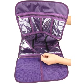 Freegrace Premium Hanging Toiletry Travel Bag - Cosmetic, Jewelry, Toiletry & Accessory Storage Organizer Bag, Large Size, Various Compartments (Purple)