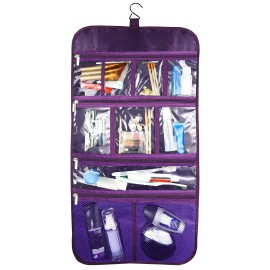 Freegrace Premium Hanging Toiletry Travel Bag - Cosmetic, Jewelry, Toiletry & Accessory Storage Organizer Bag, Large Size, Various Compartments (Purple)