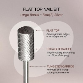 PANA Professional 3/32 Shank Size - Flat Top Large Barrel Silver Carbide Bit - Fine Grit - Nail Drill Bit for Dremel Machine PANA Professional 3/32 Shank Size - Flat Top Large Barrel Silver Carbide Bit - Fine Grit - Nail Drill Bit for Dremel Machine