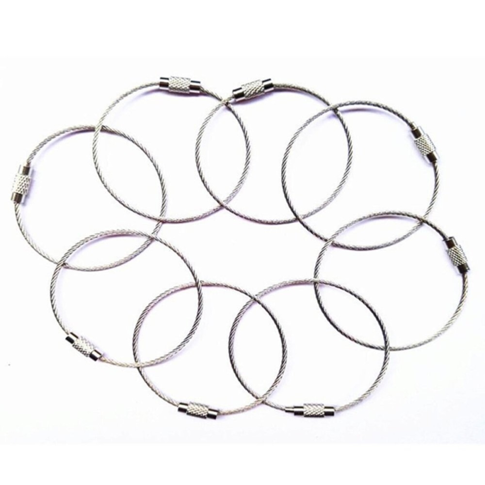 Jinsully 8pcs Stainless Steel Cable Key Ring Keychain with Screw Lock for Outdoor Sports (200mm)