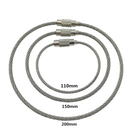 Jinsully 8pcs Stainless Steel Cable Key Ring Keychain with Screw Lock for Outdoor Sports (200mm)