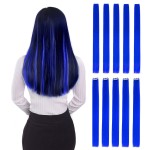 Colored Clip in Hair Extensions 22 10pcs Straight Fashion Hairpieces for Party Highlights Blue