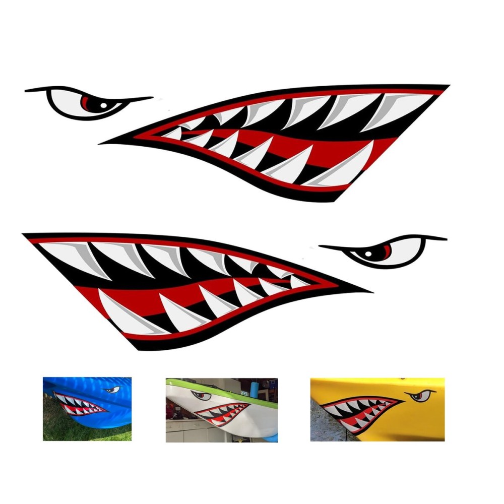 Alemon Shark Teeth Mouth Reflective Decals Graphics Sticker Fishing Boat Canoe Car Truck Kayak Decals Accessories,14.8 x 5.0 inches