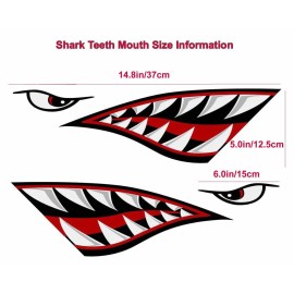 Alemon Shark Teeth Mouth Reflective Decals Graphics Sticker Fishing Boat Canoe Car Truck Kayak Decals Accessories,14.8 x 5.0 inches