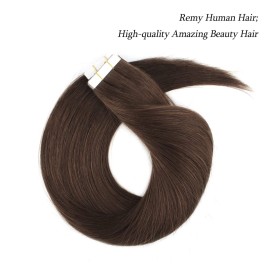 ABH AmazingBeauty Tape in Hair Extensions Human Hair Semi-permanent Tape Attached Real Remy Tape ins 50g 20pcs Invisible Seamless Reusable Skin Weft Dark Brown Color 2 16 Inch
