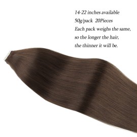 ABH AmazingBeauty Tape in Hair Extensions Human Hair Semi-permanent Tape Attached Real Remy Tape ins 50g 20pcs Invisible Seamless Reusable Skin Weft Dark Brown Color 2 16 Inch
