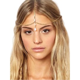 Jovono Boho Pearl Headchain Gold Bridal Wedding Headpiece Rhinestone Hair Chain Festival Costume Prom Hair Accessories for women and girls (Set E)