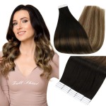 Full Shine Tape in Hair Extensions Color 1B Off Black Fading to 6 and 27 Honey Blonde 16 Inch Invisible Natural Hair Extensions Real Human Hair Tape in 20PCS Seamless Skin Weft Remy Extensions 50g