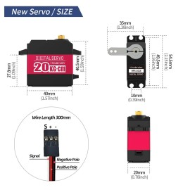 20KG RC Servo High Torque Servo Motors, Waterproof Full Metal Gear Steering Servo for 1/6 1/8 1/10 1/12 RC Car Robot DIY, Digital Servo with 25T Servo Horn, Control Angle 180