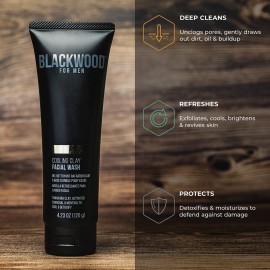 Blackwood For Men Cooling Clay Face Wash - Activated Charcoal, Menthol, & Tanakura Clay Cleanser & Mask for Deep Cleansing & Acne Treatment - Sulfate Free, Paraben Free, & Cruelty Free (4.23 oz)