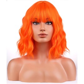BERON Orange Wigs for Women Short Curly Girls Neon Orange Wig Womens Bright Colored 12 Wavy Bob Heat Resistant Synthetic Hair Wig with Wig Cap BERON Orange Wigs for Women Short Curly Girls Neon Orange Wig Womens Bright Colored 12 Wavy Bob Heat Resistant Synthetic Hair Wig with Wig Cap