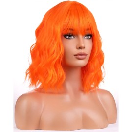 BERON Orange Wigs for Women Short Curly Girls Neon Orange Wig Womens Bright Colored 12 Wavy Bob Heat Resistant Synthetic Hair Wig with Wig Cap BERON Orange Wigs for Women Short Curly Girls Neon Orange Wig Womens Bright Colored 12 Wavy Bob Heat Resistant Synthetic Hair Wig with Wig Cap