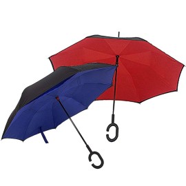 We pay your sales tax [Set of 2] Inverted Umbrella Windproof Reverse Double Layer Umbrella with C-Shaped Hands Red & Blue B11845-2