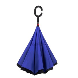 We pay your sales tax [Set of 2] Inverted Umbrella Windproof Reverse Double Layer Umbrella with C-Shaped Hands Red & Blue B11845-2