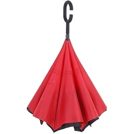 We pay your sales tax [Set of 2] Inverted Umbrella Windproof Reverse Double Layer Umbrella with C-Shaped Hands Red & Blue B11845-2