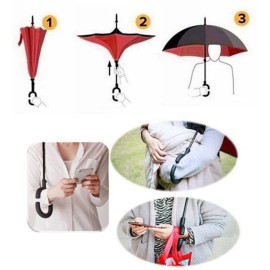 We pay your sales tax [Set of 2] Inverted Umbrella Windproof Reverse Double Layer Umbrella with C-Shaped Hands Red & Blue B11845-2