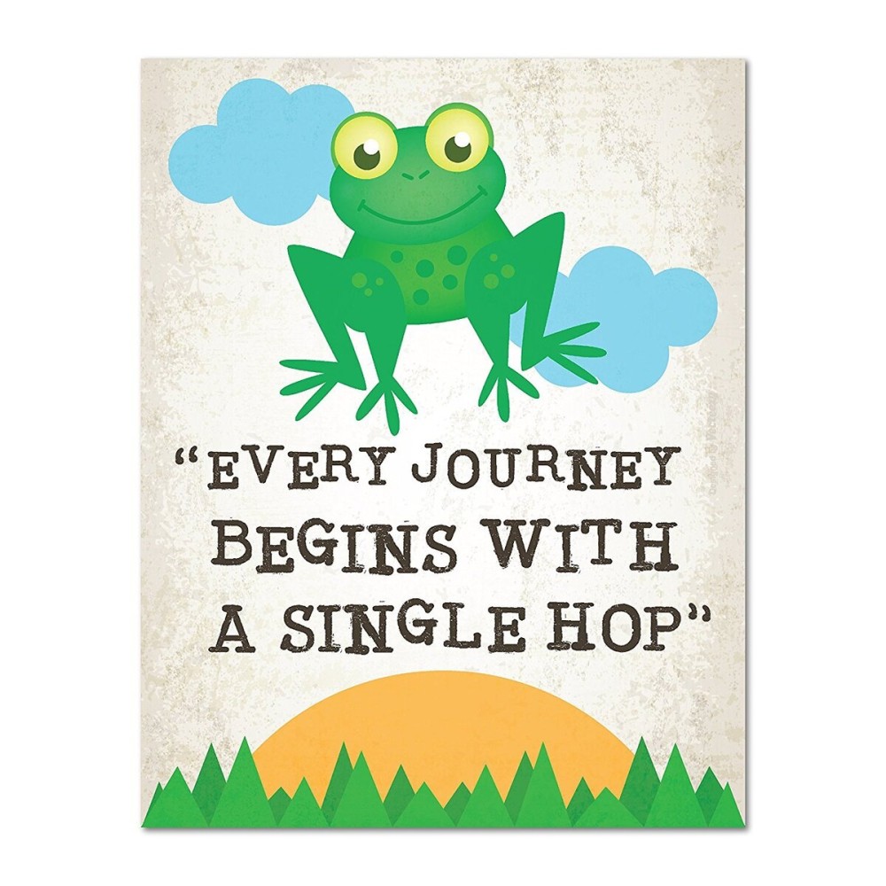 Every journey begins with a single step, nursery decor, 08x10 Inch Print wall decor, playroom decor, motivational quotes, inspirational decor, frog decor, every journey quote,Cute Decor for kids