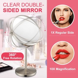 ALHAKIN 10x Magnifying Makeup Mirror, 8 Inch Tabletop Mirror with 1X/10X Magnification Double Sided, Standing Bathroom Makeup Mirror for Desk, Nickel