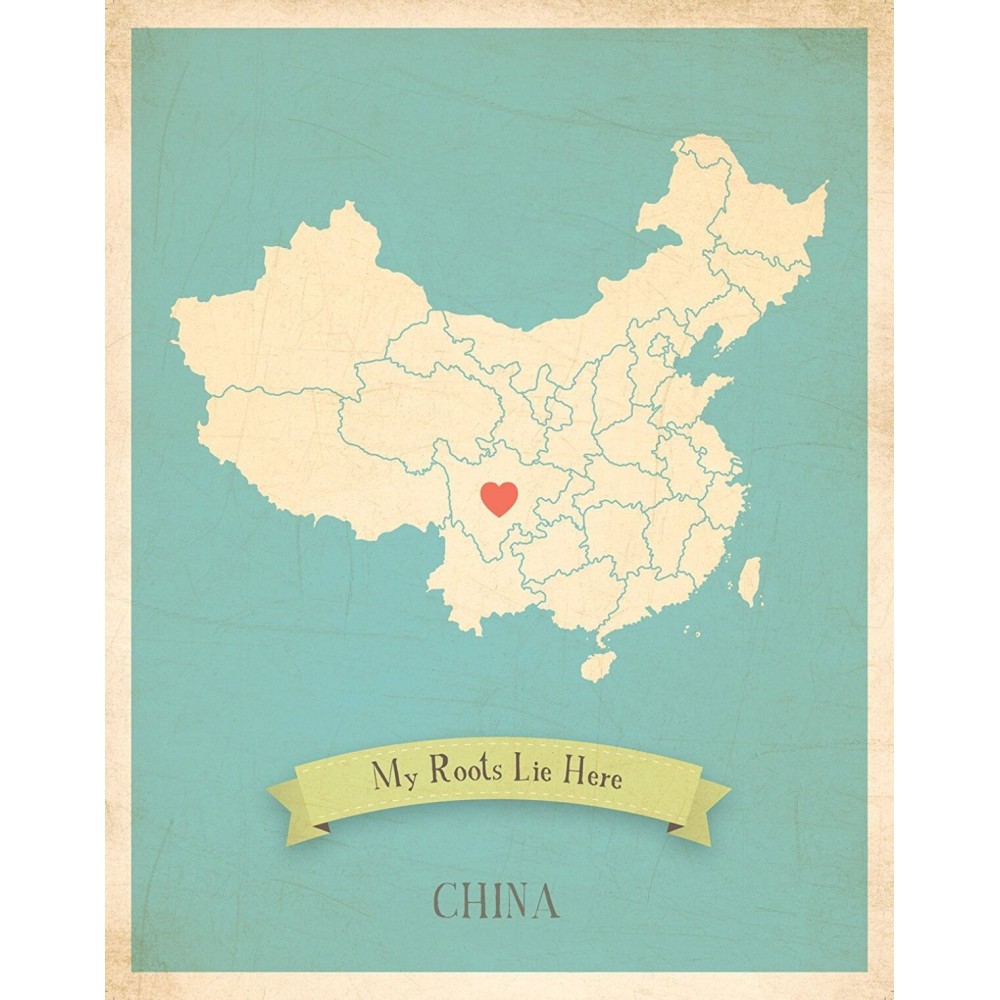 Wall Map, My Roots China Personalized Wall Map 05x07 Inch Print, Kid\'s China Map Wall Art, Wall Art Print, Nursery Decor, Nursery Wall Art